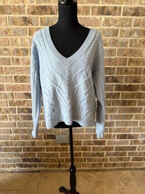 Intermix women's cropped knitted sweater light blue color size medium cashmere